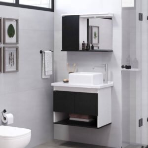 armário kit firenze suspenso com espelheira e pia de louça – 83,5cm a.j rorato