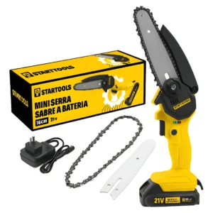 mini moto serra elÉtrica a bateria 21v motosserra amarelo